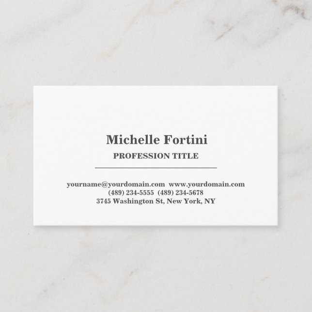 Tarjeta De Visita Elegante de seda premium llano blanco simple Minim (Anverso)