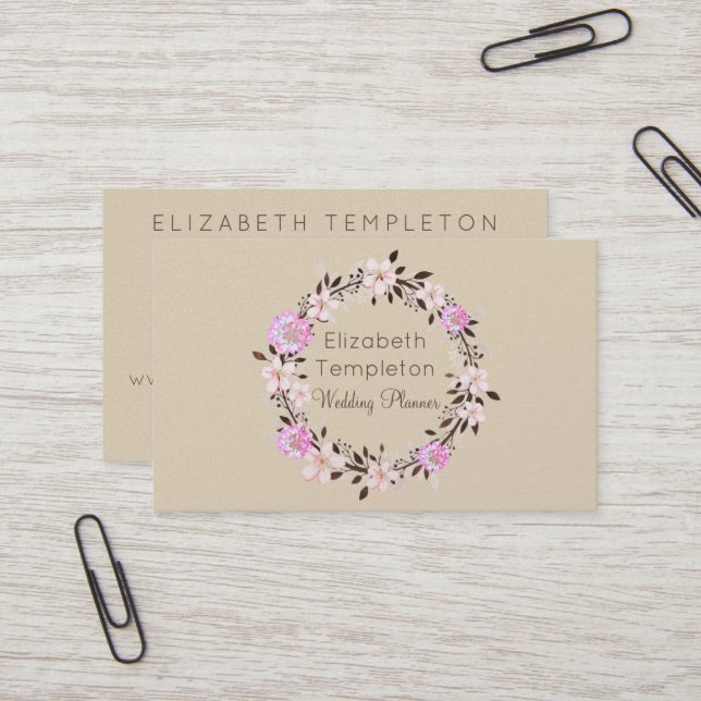 Tarjeta de visita elegante de Wreath Floral de hue (Anverso/Reverso In Situ)