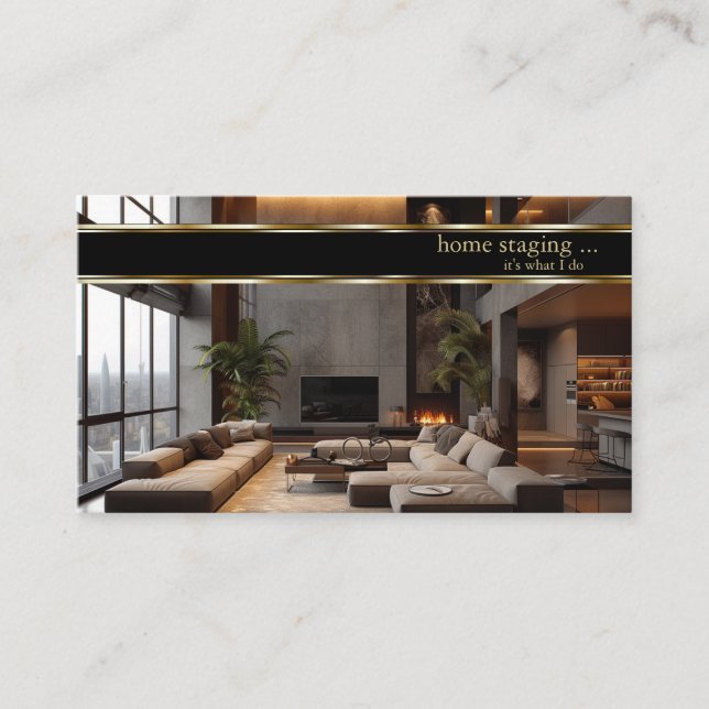 Tarjeta De Visita Elegante Decorador Dorado Hogar (Anverso)