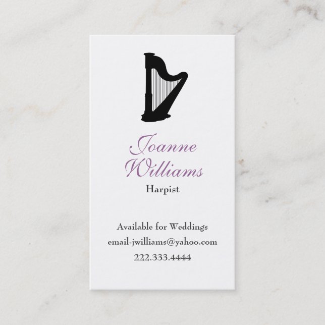 Tarjeta de visita elegante del arpista (Anverso)