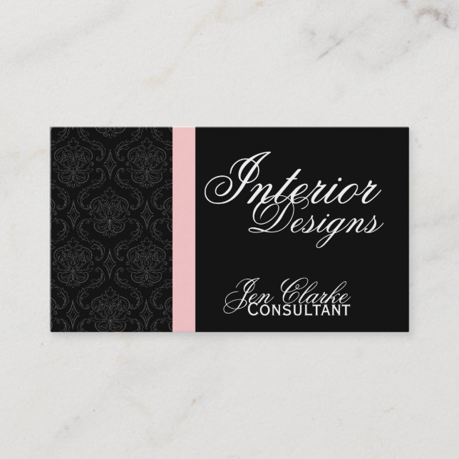 Tarjeta de visita elegante del damasco blanco y (Anverso)