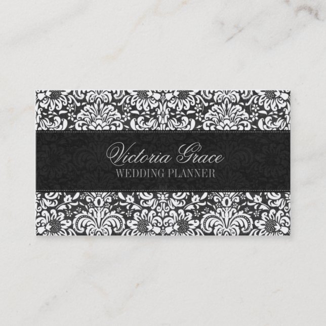 Tarjeta de visita elegante del damasco gris negro (Anverso)