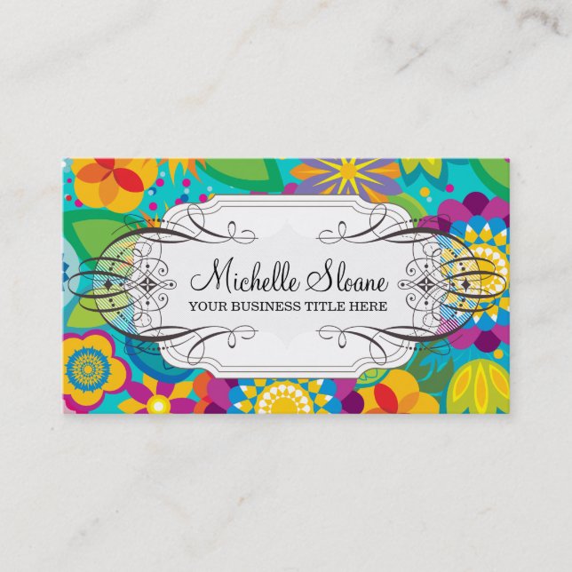 Tarjeta de visita elegante del flower power (Anverso)