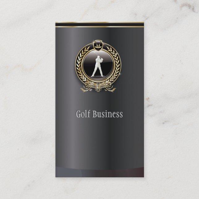 Tarjeta de visita elegante del golf del negro y (Anverso)