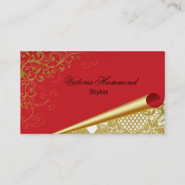 Tarjeta de visita elegante del rojo y del oro (Anverso)