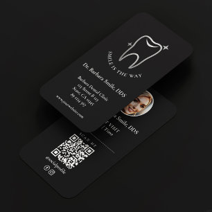 Tarjeta De Visita Elegante Dental Cosmetic Black Silver Dentist