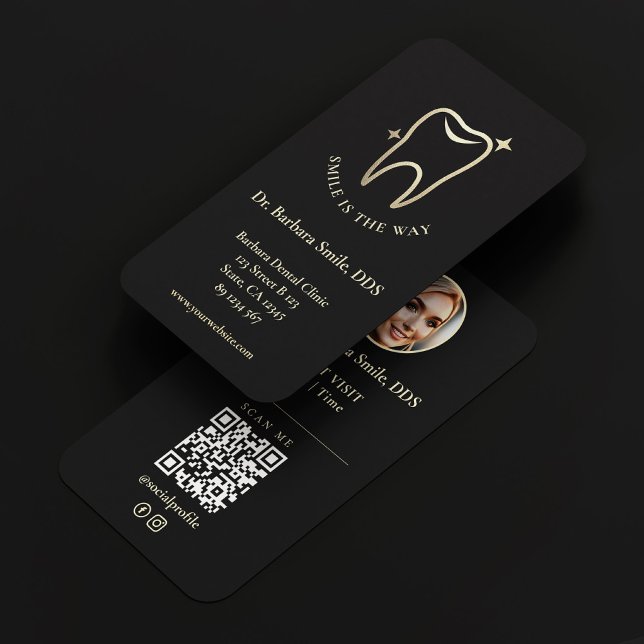 Tarjeta De Visita Elegante Dentista Dental Cosmetic Black Gold (Elegant Dentist Dental Cosmetic Black Gold Business Card
)