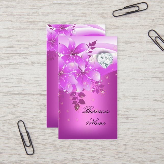 Tarjeta De Visita Elegante Diamante Floral Rosa (Anverso/Reverso In Situ)