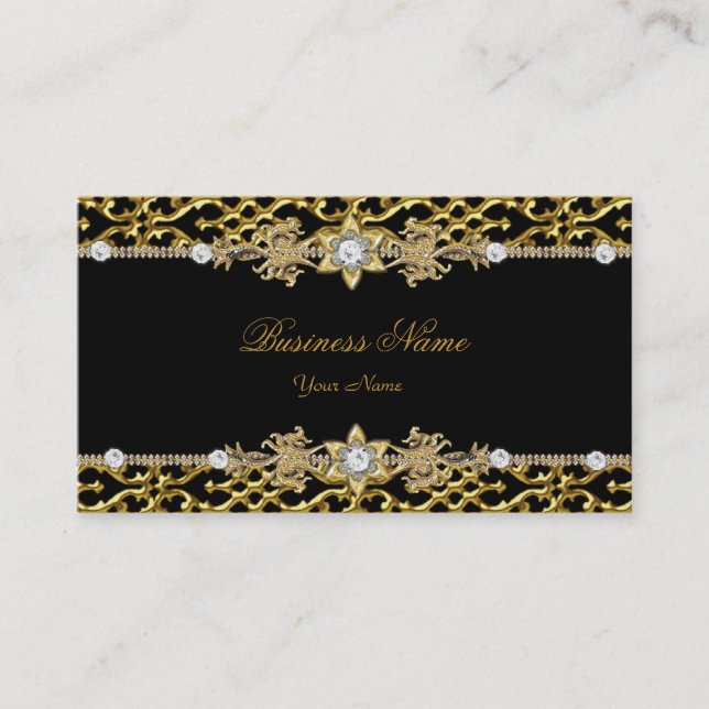 Tarjeta De Visita Elegante diamante negro plateado 3 (Anverso)