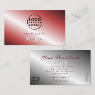 Tarjeta De Visita Elegante diamantes de plata roja con logo