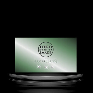 Tarjeta De Visita Elegante diamantes de plata verde espumoso con log