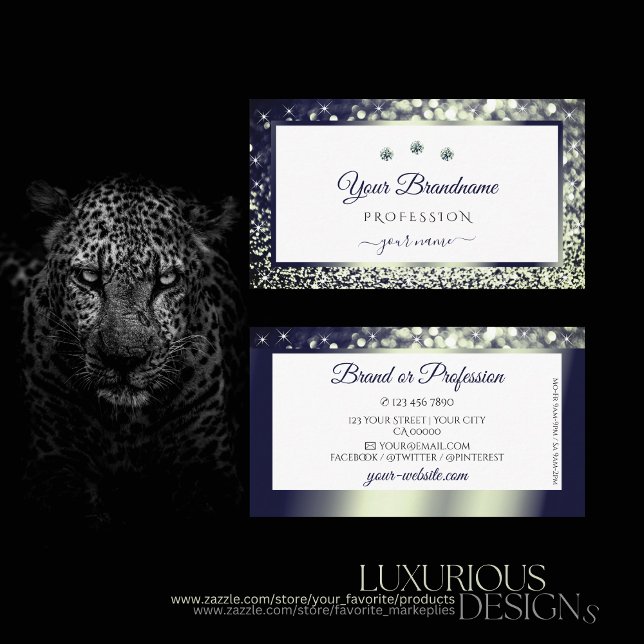 Tarjeta De Visita Elegante diamantes de Purpurina blanco ocre de pla (Subido por el creador)