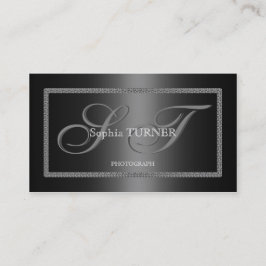 Tarjeta De Visita Elegante Diamantes Marco Personalizado Negro Monog