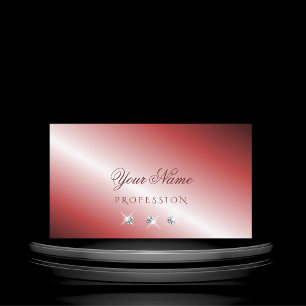 Tarjeta De Visita Elegante Diamantes rojos y plateados con estilo