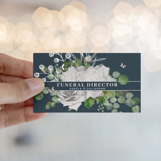 Tarjeta De Visita Elegante director funerario Floral Blanco y Eucaly (Subido por el creador)