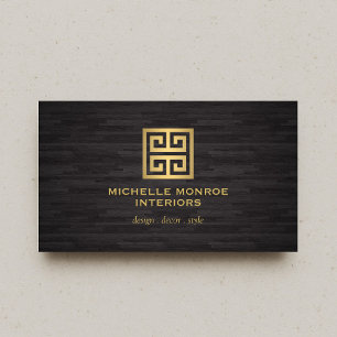 Tarjeta De Visita Elegante diseñador de claves griegas Logotipo Gold