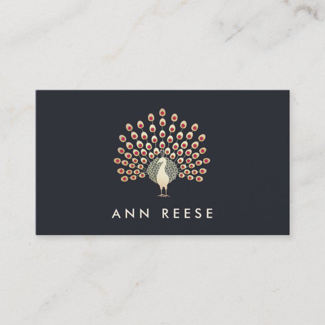 Tarjeta De Visita Elegante Diseñador de estilo Ruby Feather Peacock (Anverso)
