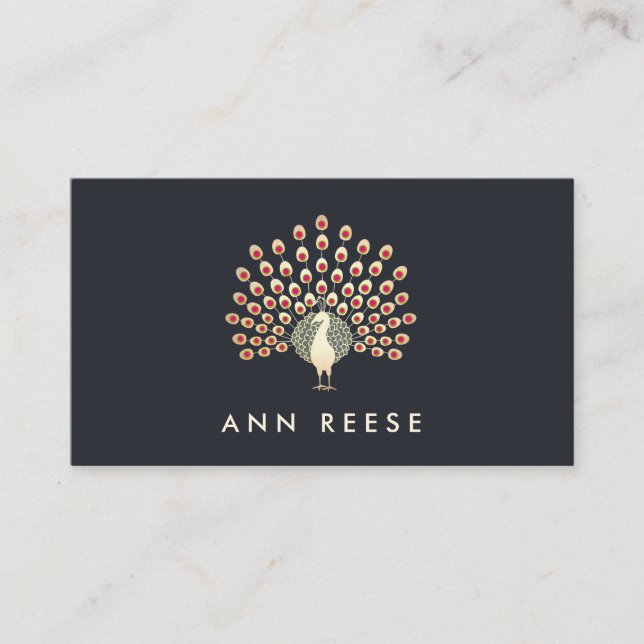 Tarjeta De Visita Elegante Diseñador de estilo Ruby Feather Peacock (Anverso)