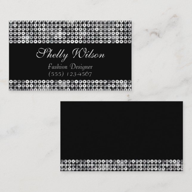 Tarjeta De Visita Elegante Diseñador de moda Lux Silver Sequin (Anverso / Reverso)