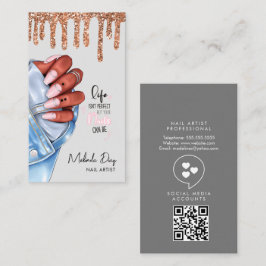Tarjeta De Visita Elegante diseñador de uñas Salón Brillo Gris