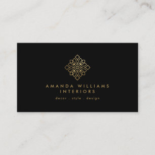 Tarjeta De Visita Elegante Diseñador Geométrico Logotipo Oro/Negro