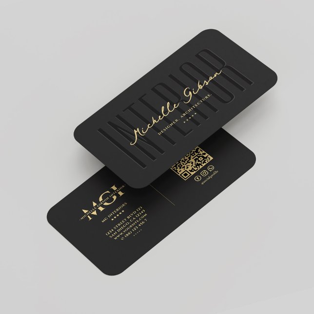 Tarjeta De Visita Elegante Diseñador Interior Moderno Monograma Negr (Elegant Modern Interior Monogram Black Gold Business Card
)