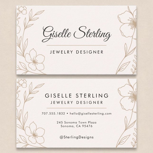 Tarjeta De Visita Elegante Diseñador Joyas Botánico Rubor Negro (Subido por el creador)