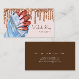 Tarjeta De Visita Elegante diseñadora de uñas de salón con brillo fa