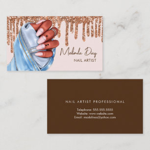 Tarjeta De Visita Elegante diseñadora de uñas de salón con brillo fa