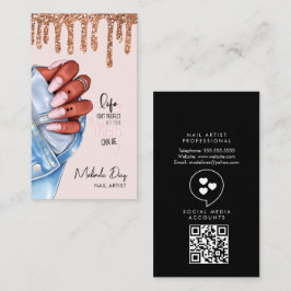 Tarjeta De Visita Elegante diseñadora de uñas Salón brillo rosa