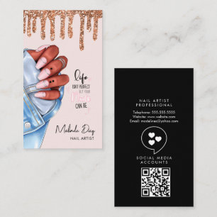 Tarjeta De Visita Elegante diseñadora de uñas Salón brillo rosa