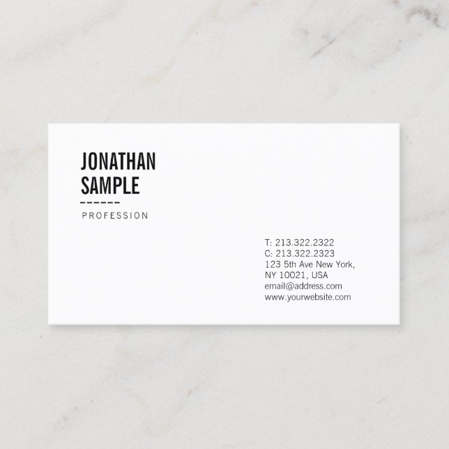 Tarjeta De Visita Elegante Diseño Blanco Y Negro Limpio Llanura Mode (Anverso)