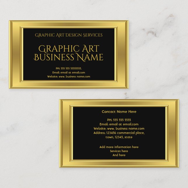 Tarjeta De Visita Elegante diseño de arte gráfico moderno oro negro (Anverso / Reverso)