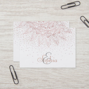 Tarjeta De Visita Elegante diseño de confeti dorado mandala rosa