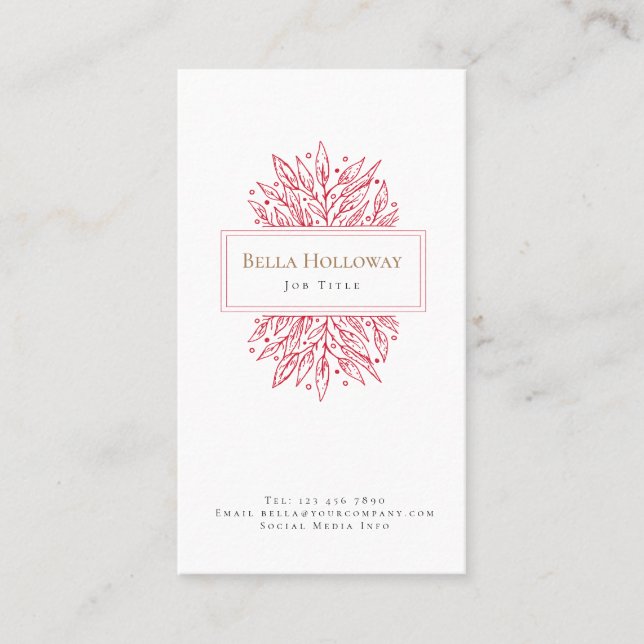 Tarjeta De Visita Elegante diseño de hojas rojas femeninas (Anverso)