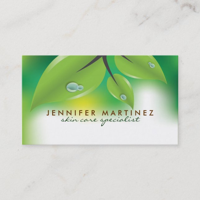Tarjeta De Visita Elegante diseño de hojas verdes frescas (Anverso)