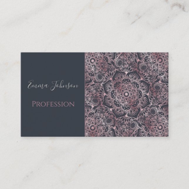 Tarjeta De Visita Elegante diseño de Mandala floral rosa (Anverso)