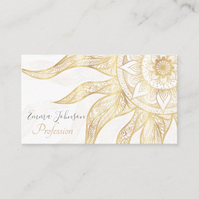 Tarjeta De Visita Elegante Diseño de Mandala Gold Sun (Anverso)