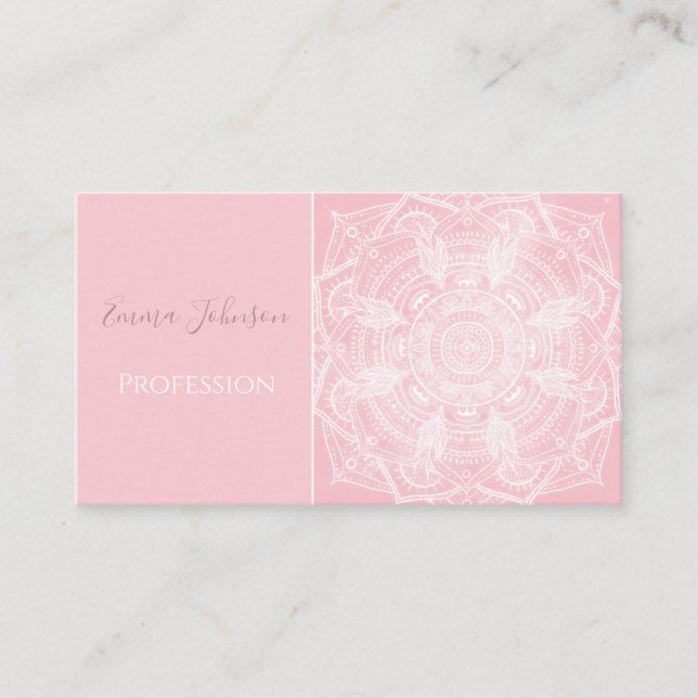 Tarjeta De Visita Elegante diseño de nebulosa rosa Mandala blanca (Anverso)