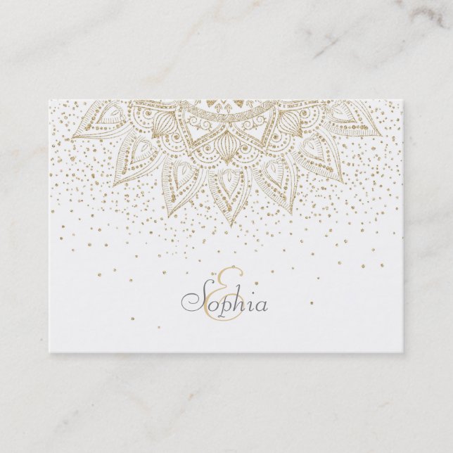 Tarjeta De Visita Elegante diseño de puntos dorados de Mandala (Anverso)