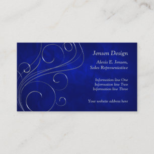 Tarjeta De Visita Elegante diseño de Swirl Blue Silver