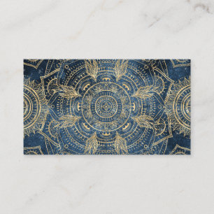 Tarjeta De Visita Elegante diseño dorado Mandala azul brillante