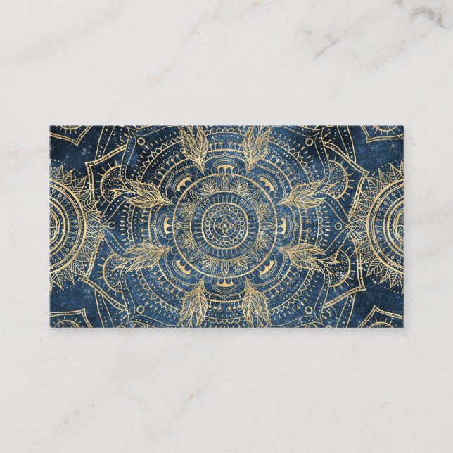 Tarjeta De Visita Elegante diseño dorado Mandala azul brillante (Anverso)