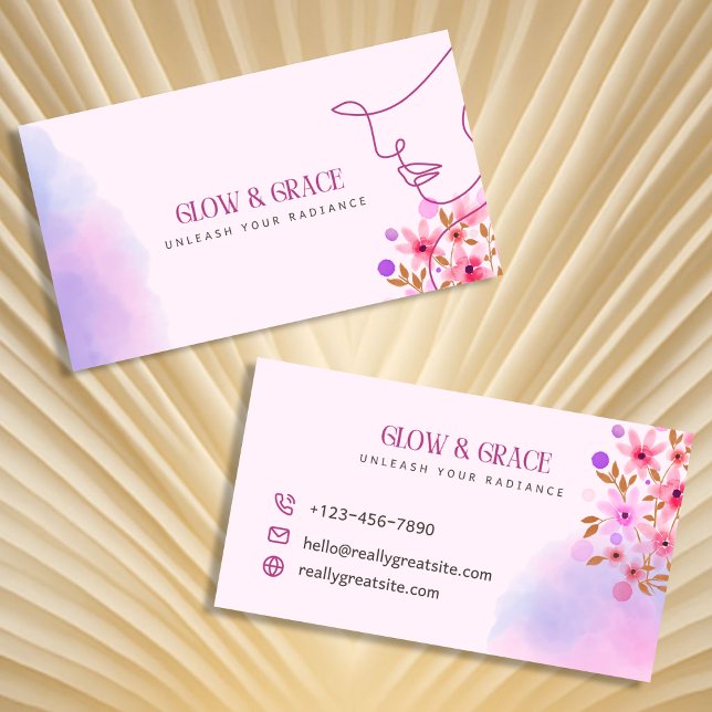 Tarjeta De Visita Elegante diseño elegante de cabello rosa suave con (Floral Business Card)