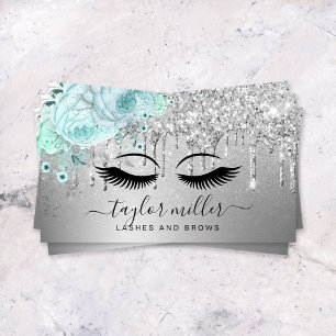 Tarjeta De Visita Elegante diseño floral de menta verde pestañas pla