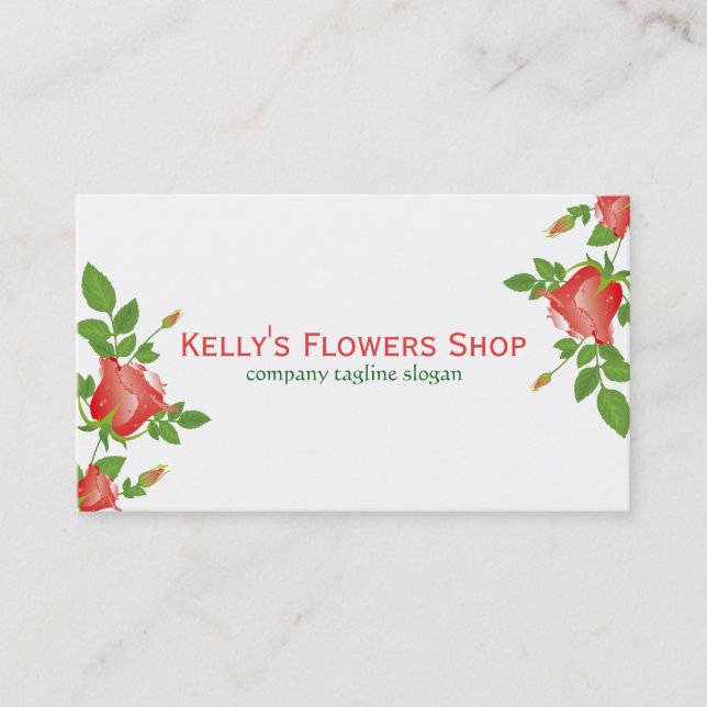 Tarjeta De Visita Elegante diseño floral de rosas rojas Ilustracion (Anverso)