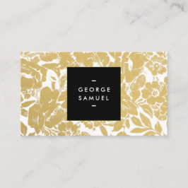 Tarjeta De Visita Elegante Diseño Floral Dorado Con Negro Negrita