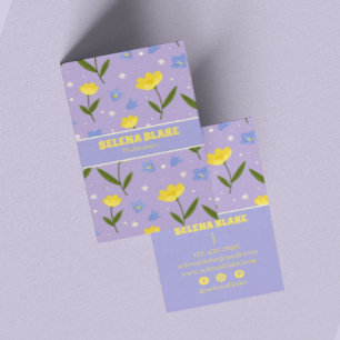 Tarjeta De Visita Elegante diseño floral - Tema morado y amarillo