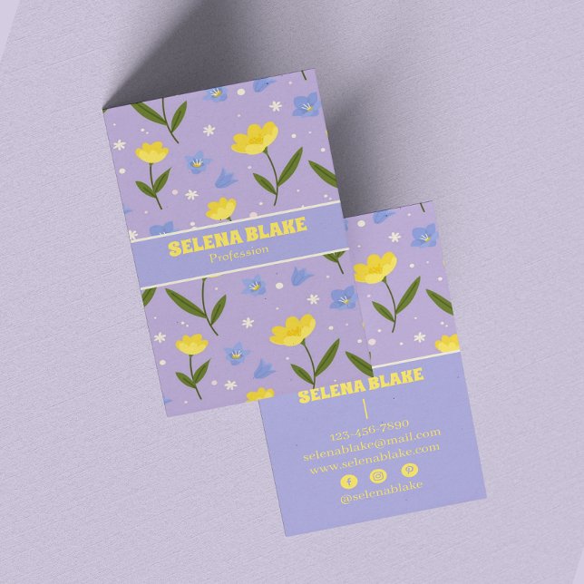 Tarjeta De Visita Elegante diseño floral - Tema morado y amarillo (Subido por el creador)