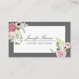 Tarjeta De Visita Elegante diseño floral vintage blanco/gris